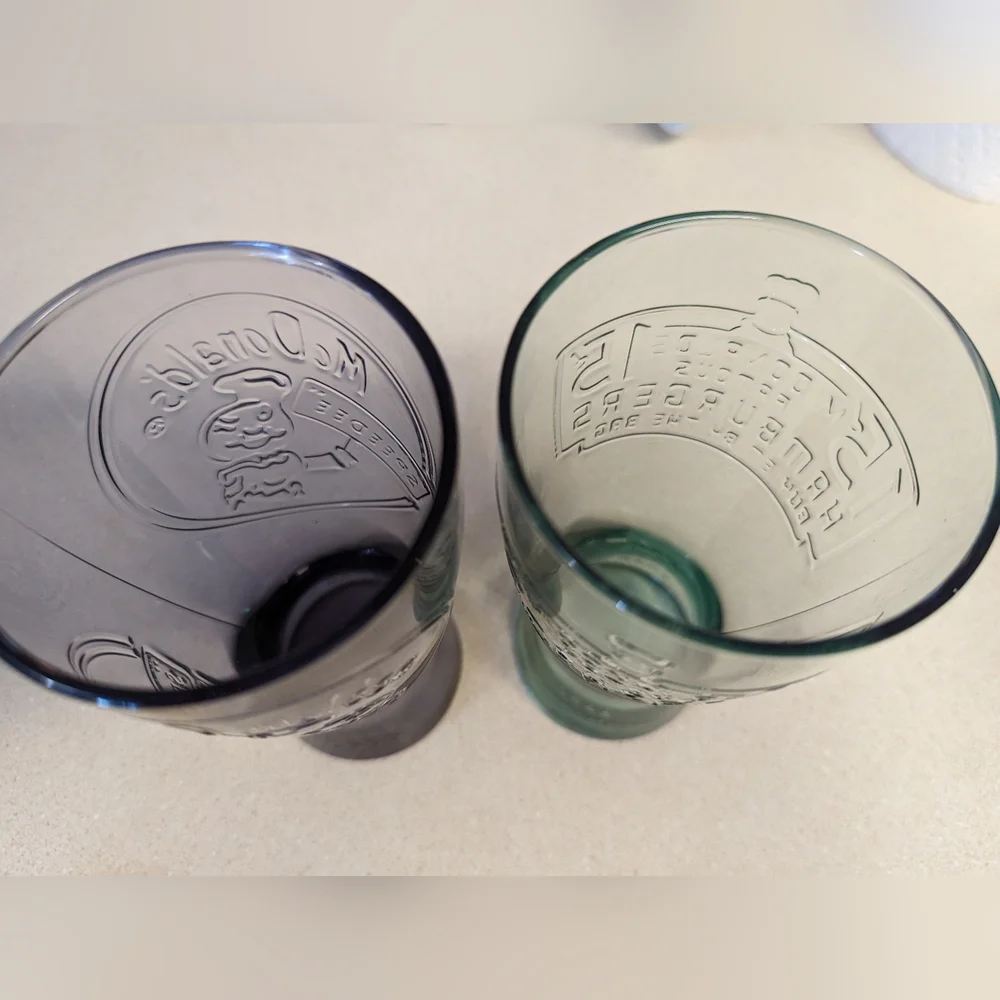 McDonald's Vintage Ad style glasses set of 2 purple and green